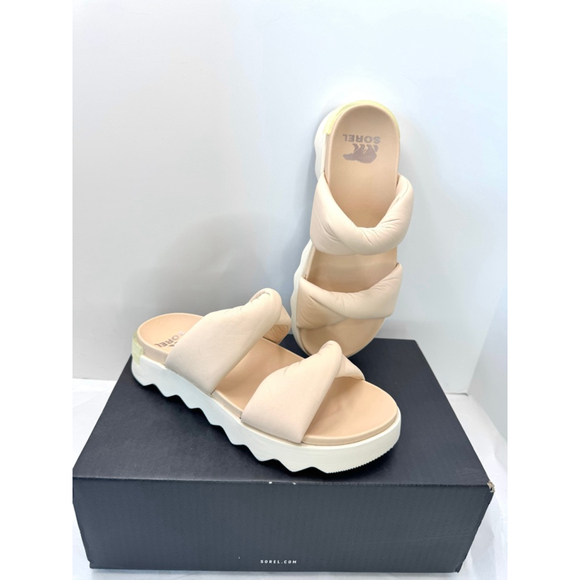 NIB New in Box Sorel Sandals Vibe Puff Platform Tan Women's 8.5 Comfy Support - Picture 1 of 11